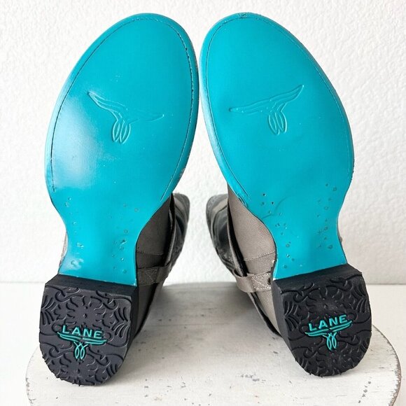 NEW Lane Boots Womens Gray Leather Canvas Mid-Calf Western Moto Style Zip Size 9 - Picture 9 of 12